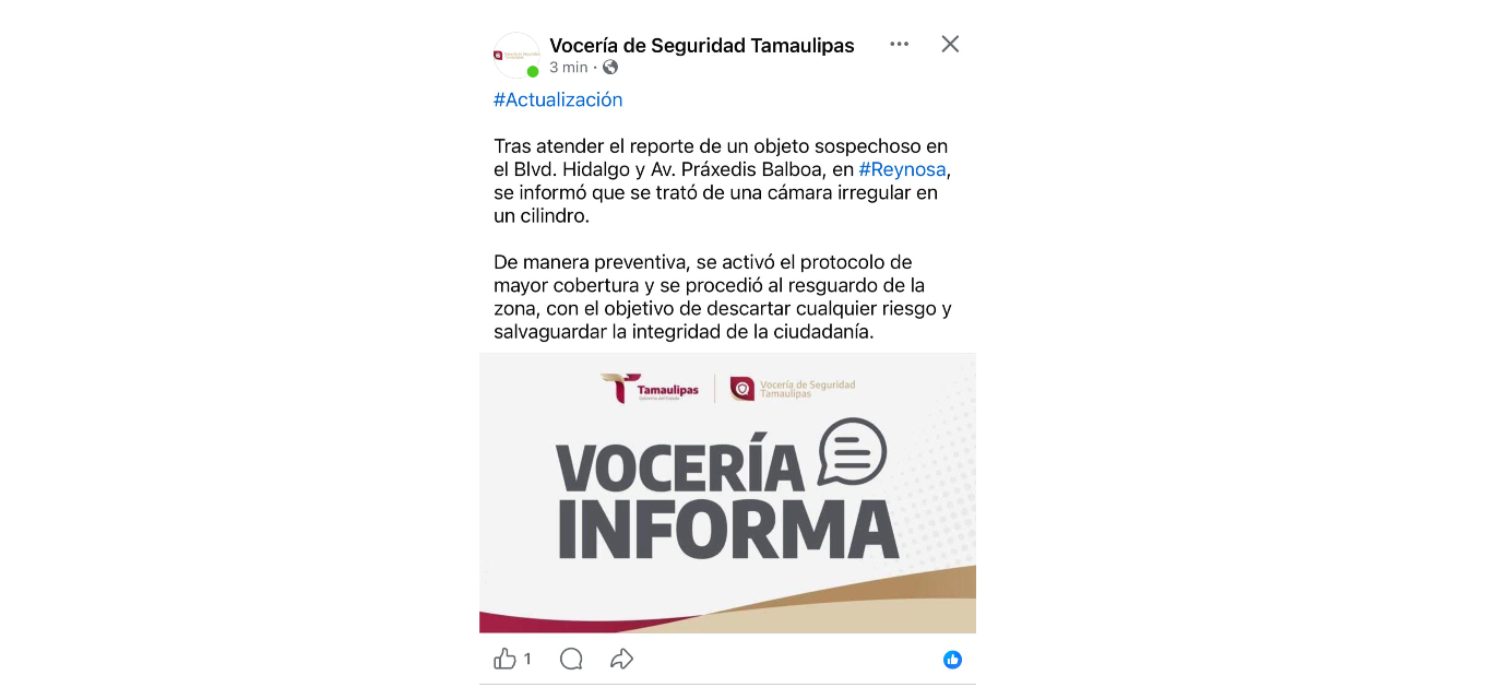 Vocería de Tamaulipas confirma que artefacto sospechoso era cámara irregular