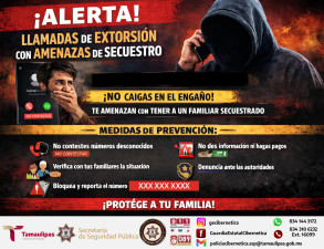 SSPT alerta sobre llamadas de extorsión en Tamaulipas