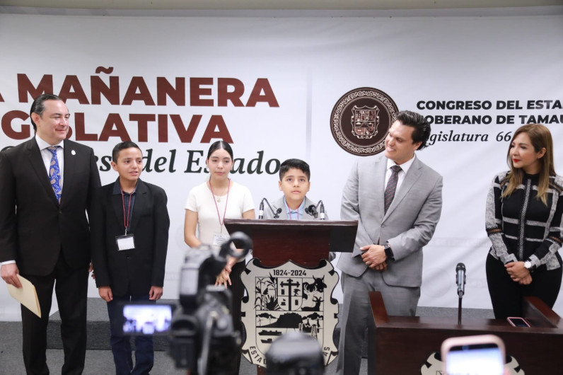 Niñas y niños del Segundo Parlamento Infantil participan en la Mañanera Legislativa