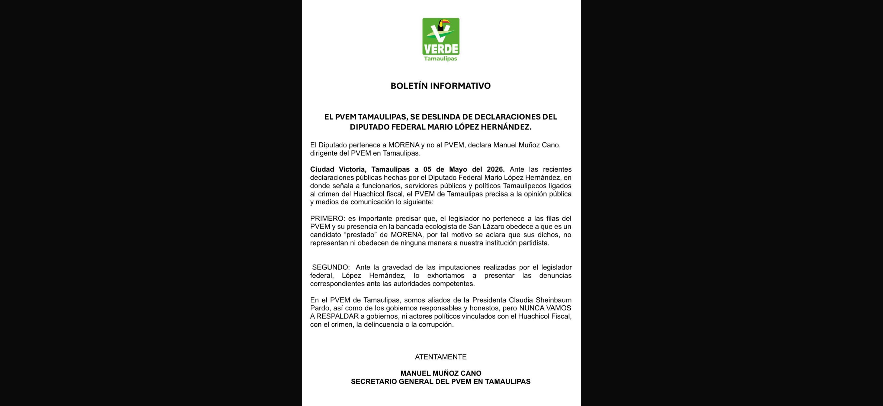 PVEM se desmarca de diputado por acusaciones de huachicol fiscal en Tamaulipas