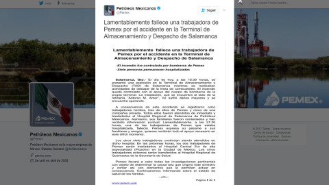 Fallece empleada de Pemex tras explosión en instalaciones de Guanajuato