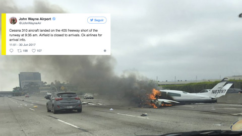 Avioneta se estrella sobre autopista en California