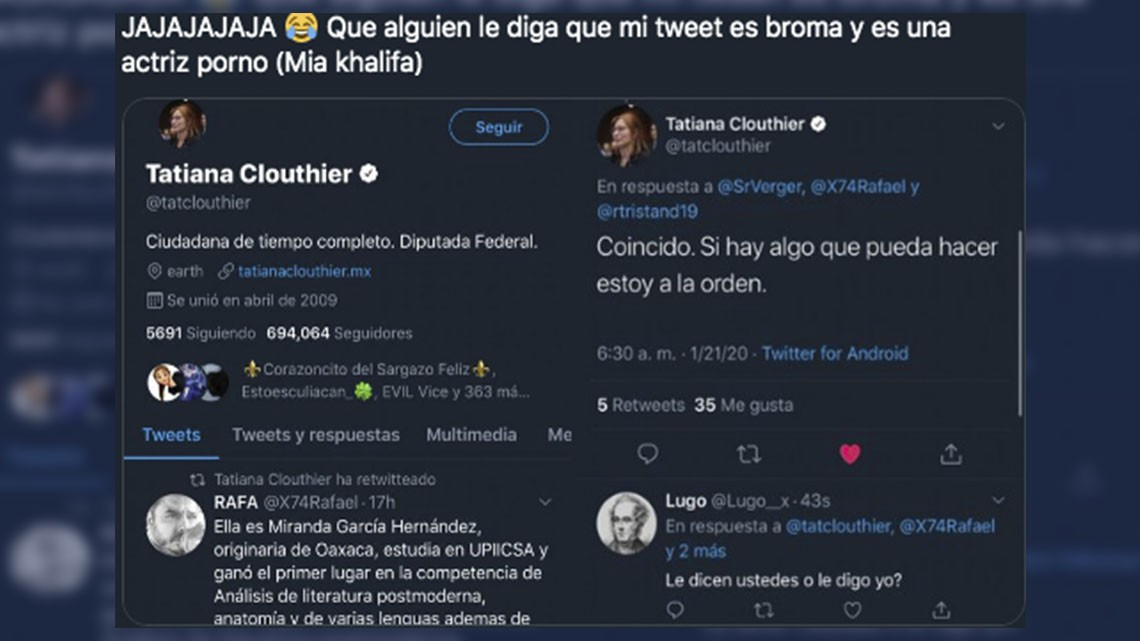 Tatiana Clouthier comparte foto de Mia Khalifa en Twitter y es trolleada