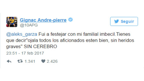 Gignac contesta a cuestionamiento de usuario en Twitter