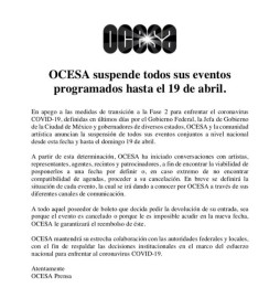 OCESA anuncia suspensión de eventos programados hasta el 19 de abril 