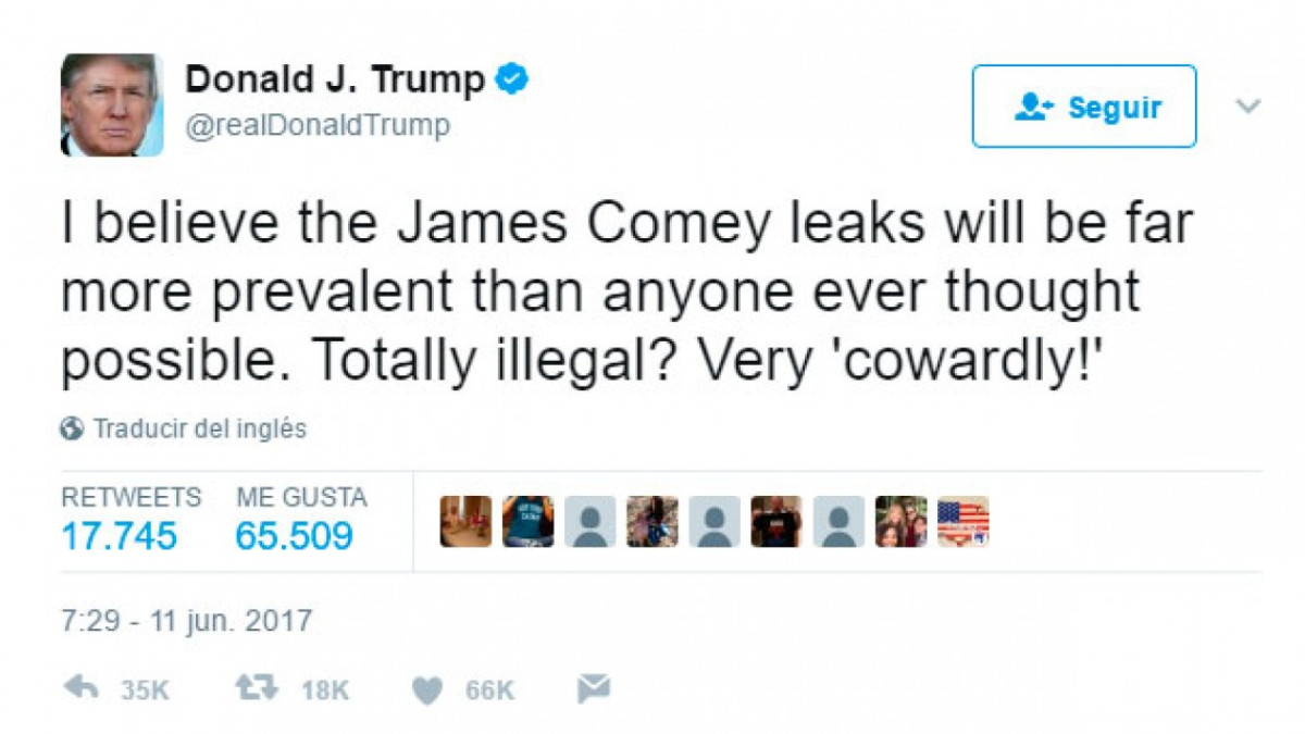 Trump acusa a Comey de cobarde