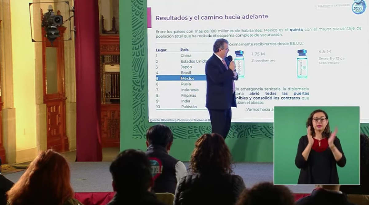 México, 5to país en el mundo con población de más de 100 millones que más dosis completas han aplicado: Ebrard