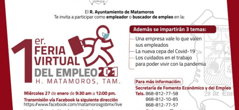 Invita Gobierno de Matamoros a Primera Feria Virtual del Empleo 2021 