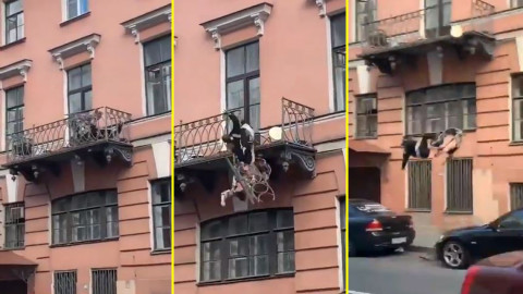 Pareja en Rusia discute y cae de un balcón en el segundo piso 