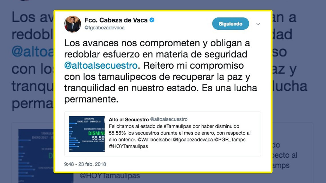 Felicitan a Tamaulipas por disminución del 55% en enero