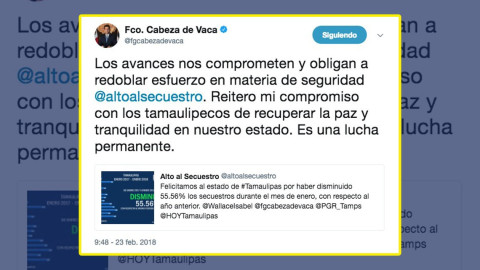 Felicitan a Tamaulipas por disminución del 55% en enero