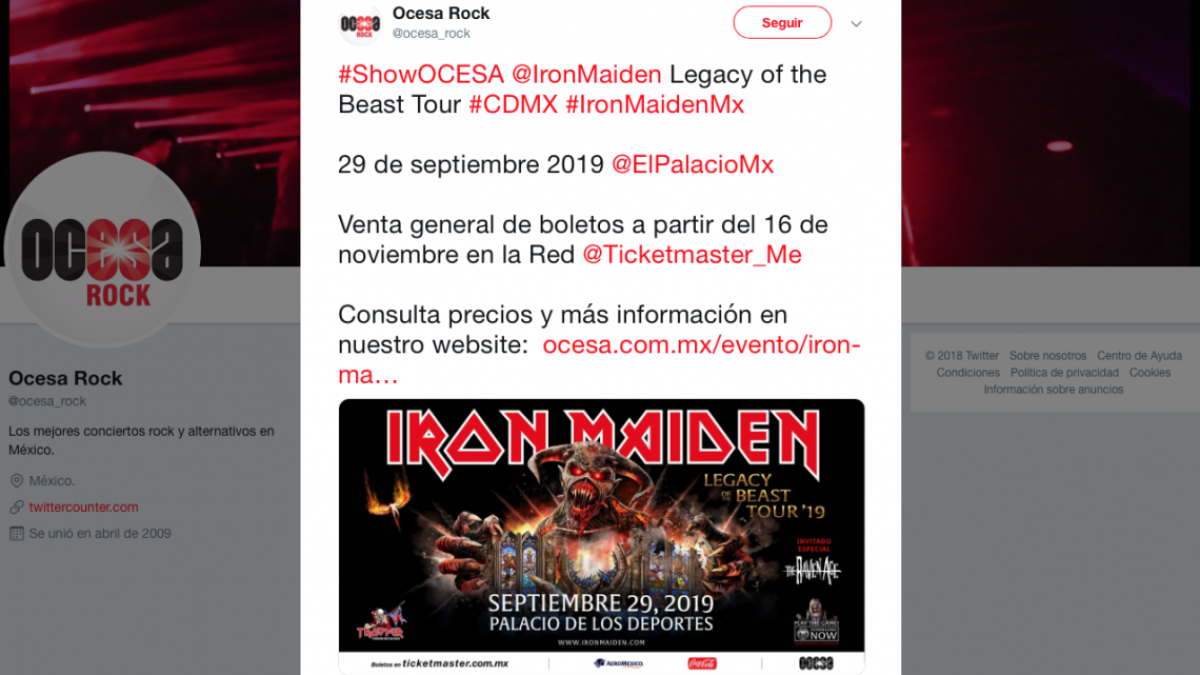 Iron Maiden vendrá a México en 2019