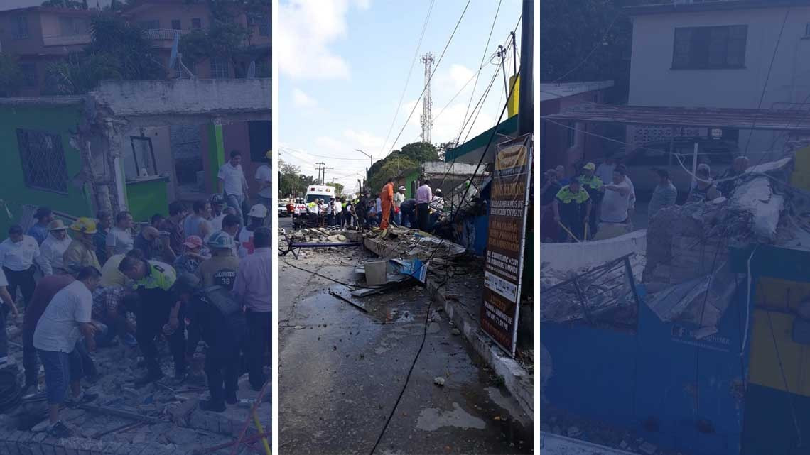 Cae loza y deja atrapados a tres personas