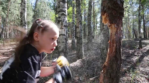 Niña destroza árbol mientras practica boxeo