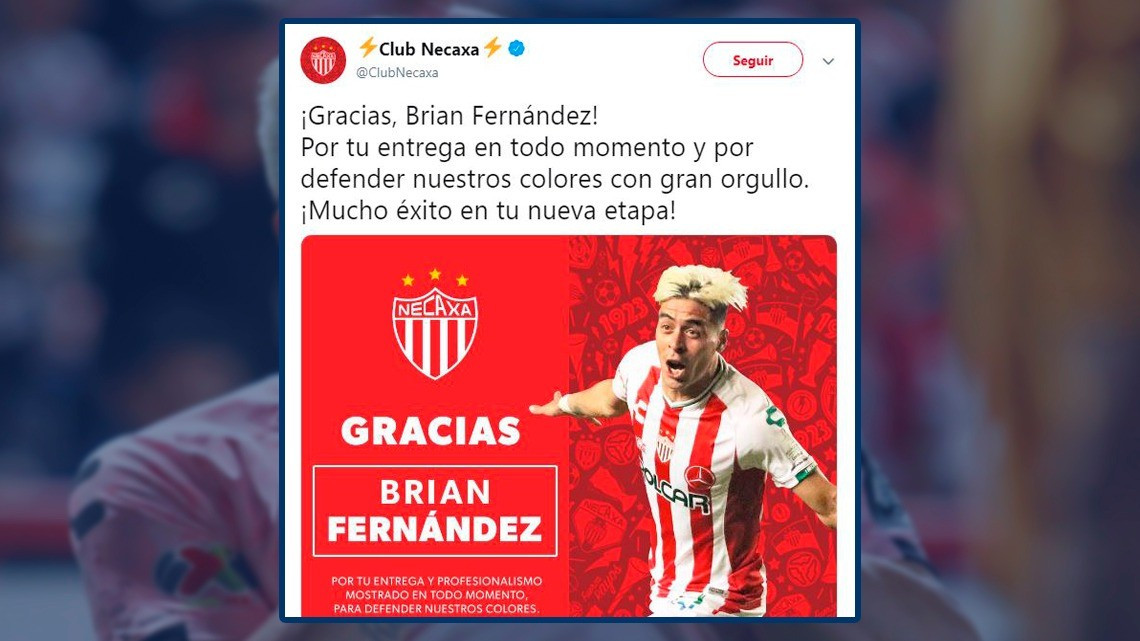 Necaxa hace oficial la salida de Brian Fernández 