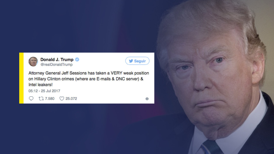 Trump vuelve a criticar a Jeff Sessions por no investigar a Hillary