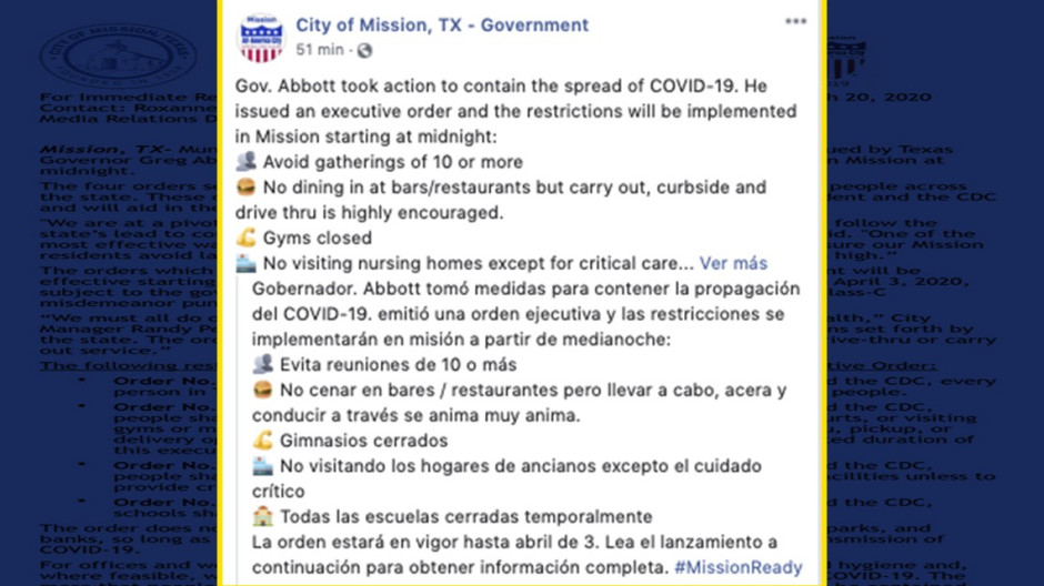 Impone Mission restricciones a reuniones públicas a partir de hoy