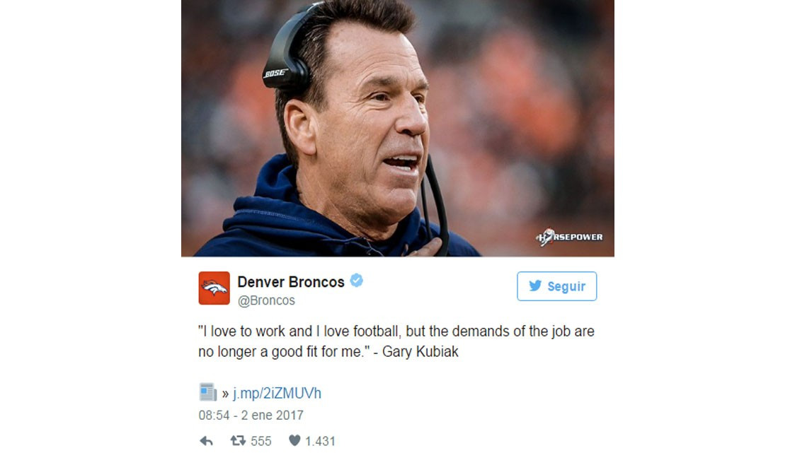 Entrenador en jefe de Broncos se retira de la NFL