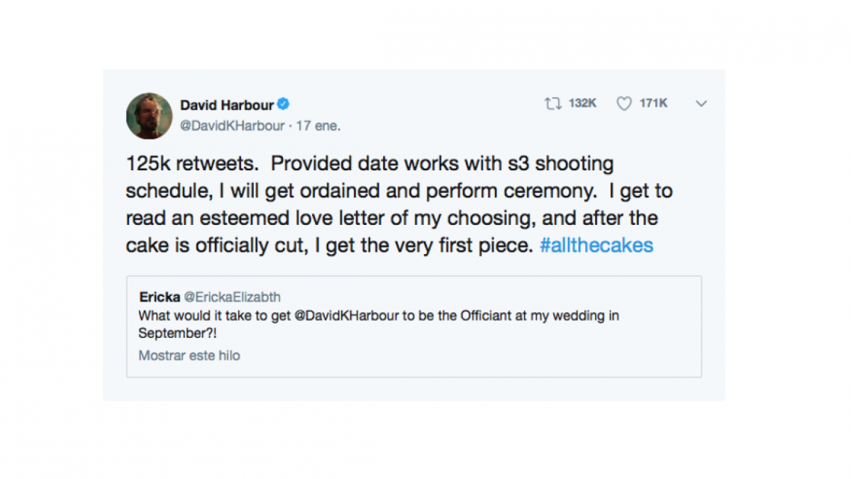 David Harbour cumplió su promesa y ofició la boda de una fan
