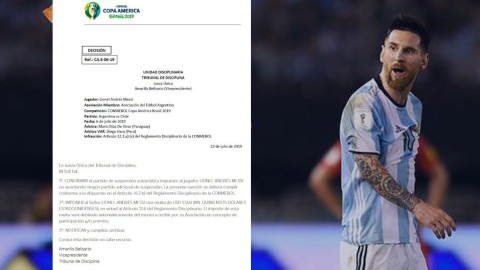 Lionel Messi fue suspendido por la Conmebol