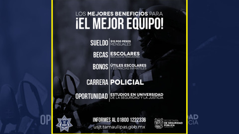 Tamaulipas en busca de elementos para la Policía Estatal