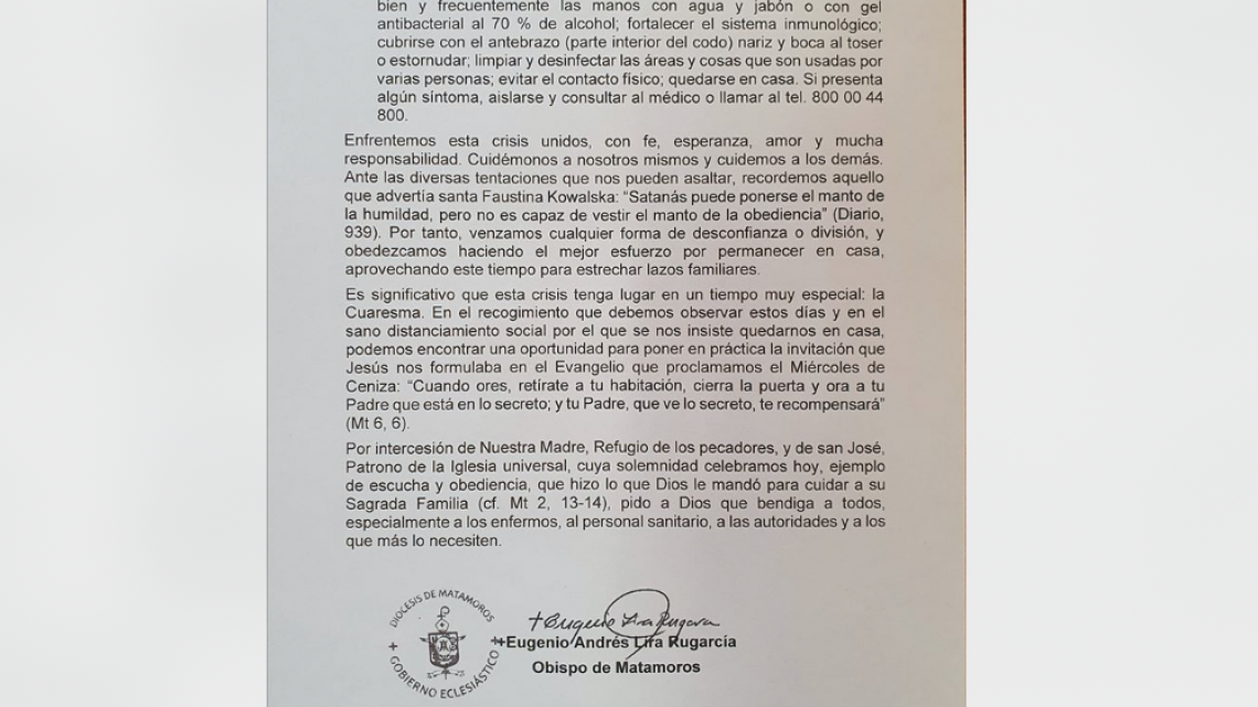 Diócesis suspenden misas por coronavirus