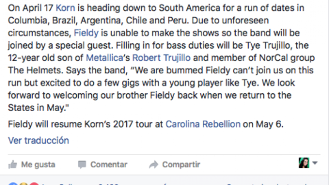 Korn tiene nuevo bajista ¡tiene 12 años!
