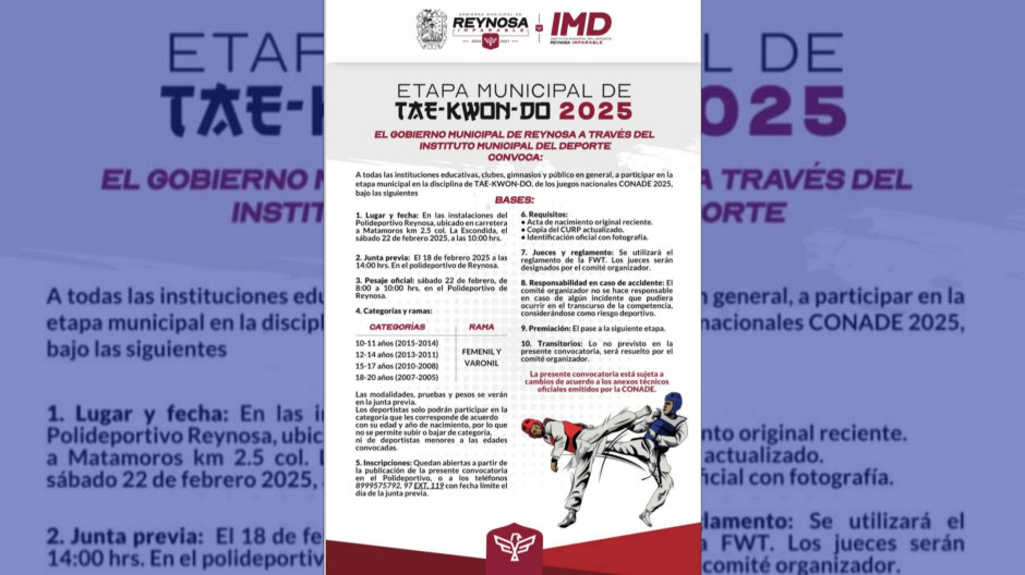 Convocatoria para la Etapa Municipal de Taekwondo