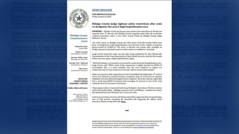 Restaurantes en Condado Hidalgo deberán reducir su ocupación al 50%