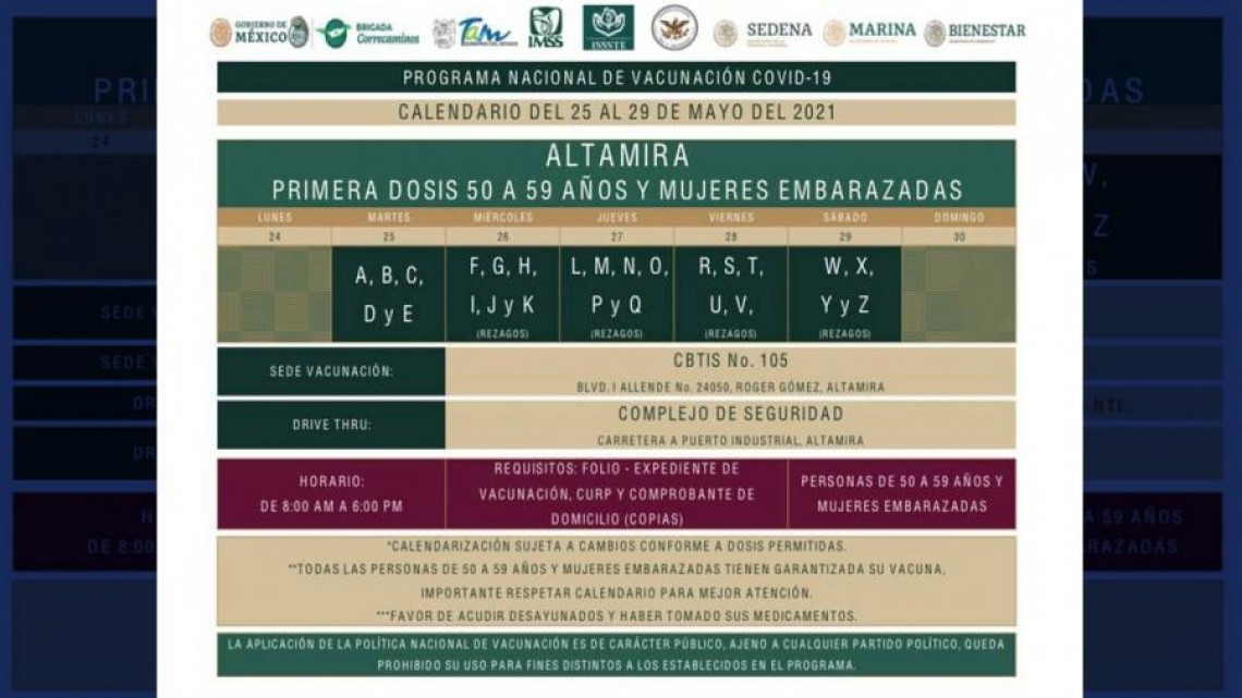 Inicia vacunación contra Covid-19 a personas de 50 a 59 en Reynosa, Matamoros y Altamira 