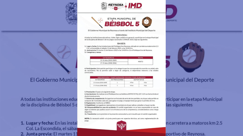 Convocatoria abierta para la Etapa Municipal de Béisbol 5