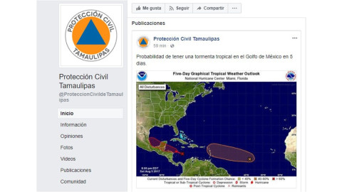 Alerta PC Tamaulipas probabilidad de tormenta