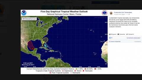 Tormenta tropical Harvey avanza hacia el nor-noroeste