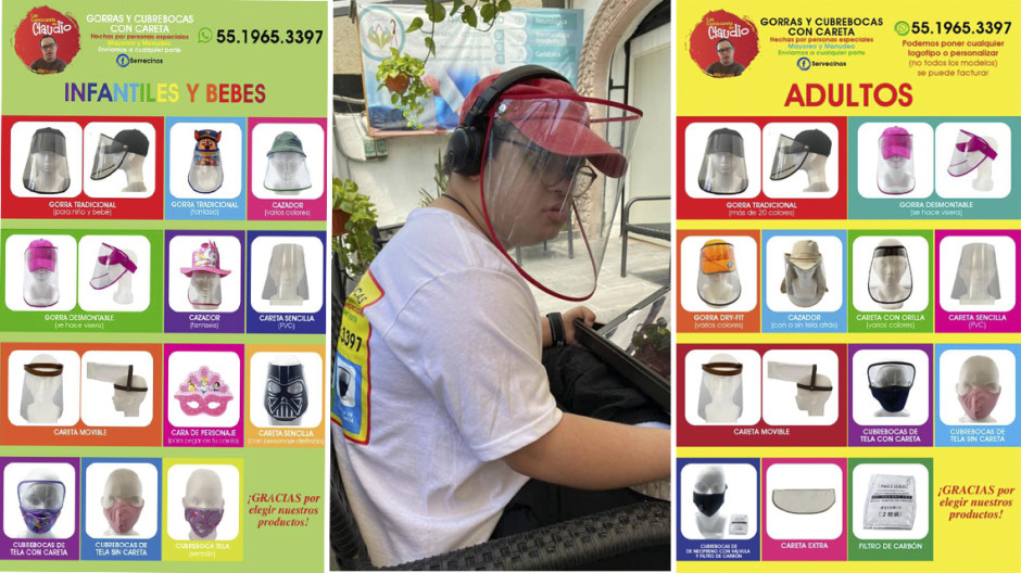 Joven con síndrome de Down crea caretas y cubrebocas 