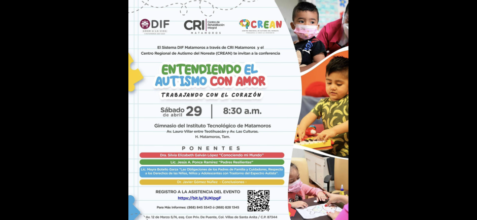 Invita DIF Matamoros a la conferencia “Entendiendo el Autismo con Amor, Trabajando con el Corazón”
