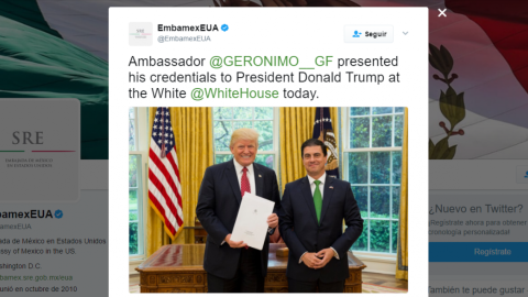 Presenta cartas credenciales Gerónimo Gutiérrez a Trump