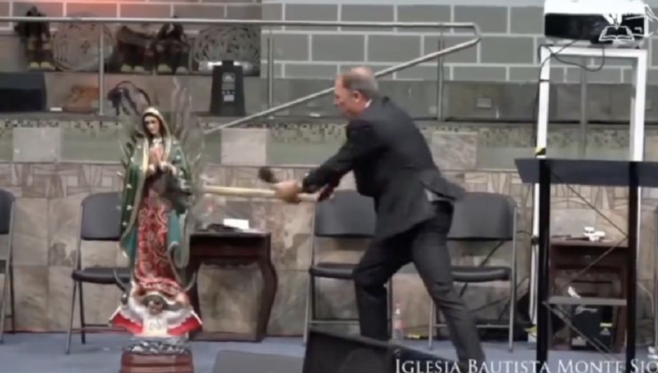Pastor destruye con machete figura de la Virgen de Guadalupe en Tamaulipas