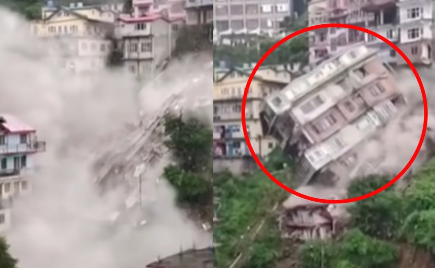 Captan impresionante derrumbe de un edificio India