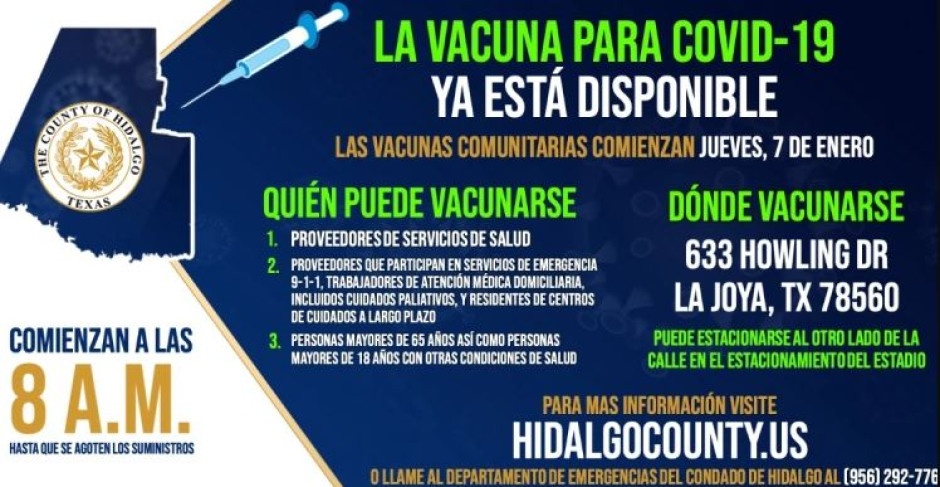 Abre segunda clínica de vacunas contra COVID-19 en el Condado de Hidalgo; estará disponible en La Joya