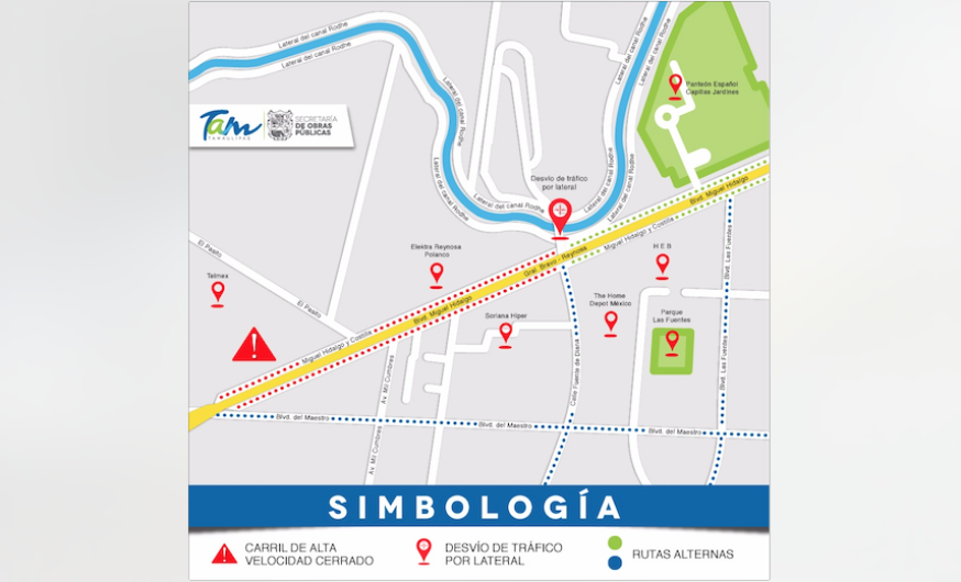 Realizan maniobras de colocación de trabes en Distribuidor Vial Reynosa