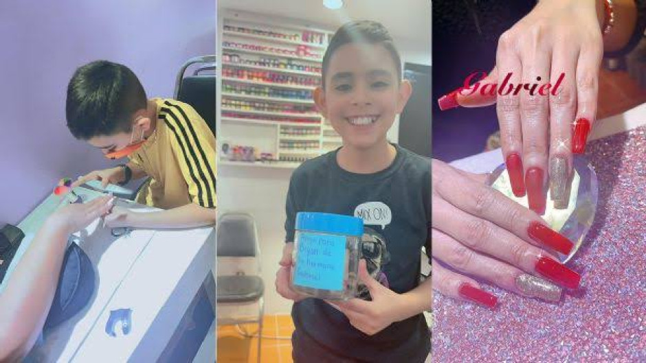 Niño aplica uñas acrílicas para ayudar a pagar operación de su hermanito