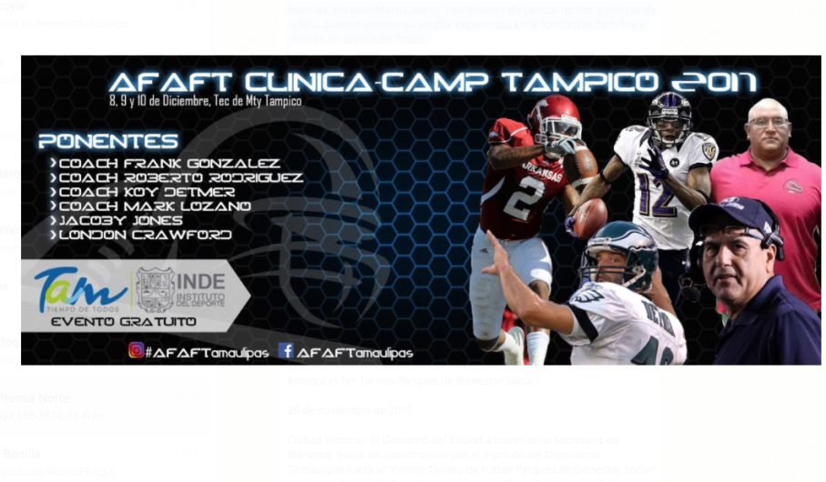 Impartirán clínica de Fútbol Americano en Tamaulipas