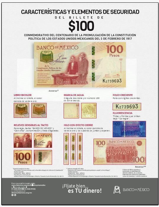 Emiten billete y moneda conmemorativa por centenario 