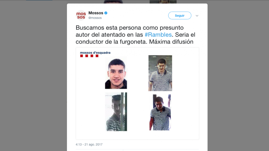 Identifican a conductor de furgoneta en atentado en La Rambla de Barcelona