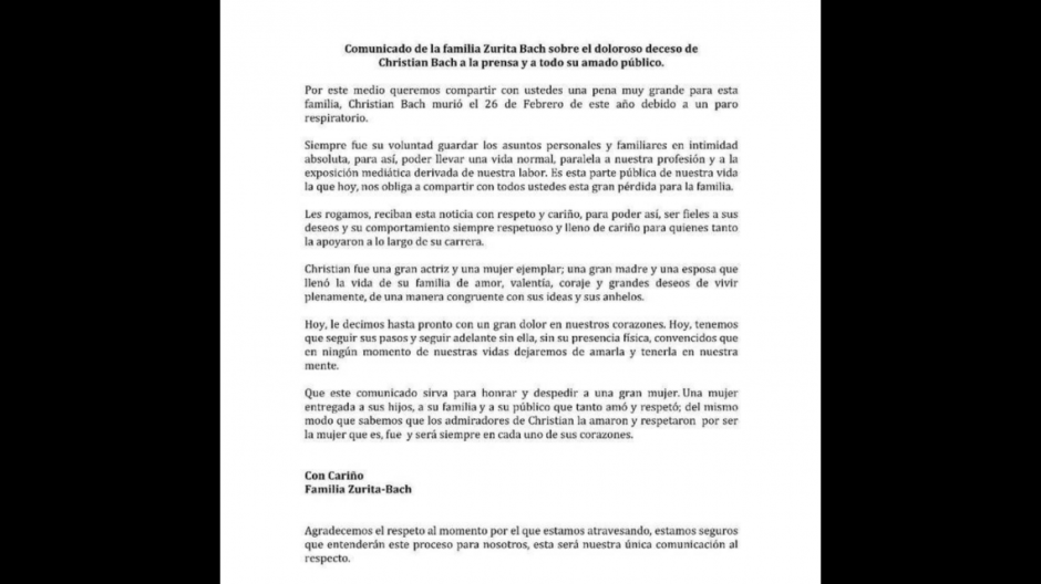 Christian Bach muere por paro respiratorio a los 59 años