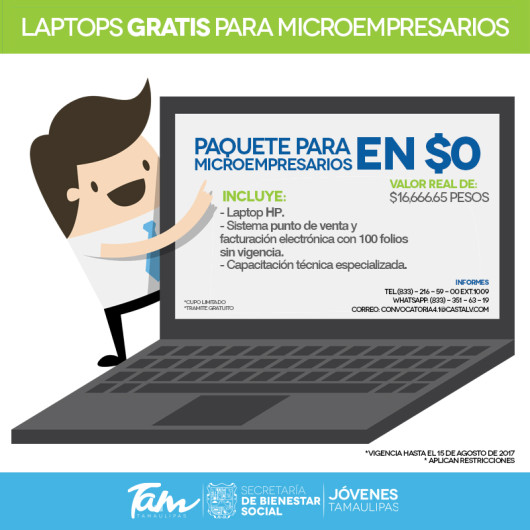 Beneficiarán a 2000 jovenes empresarios con laptops gratis