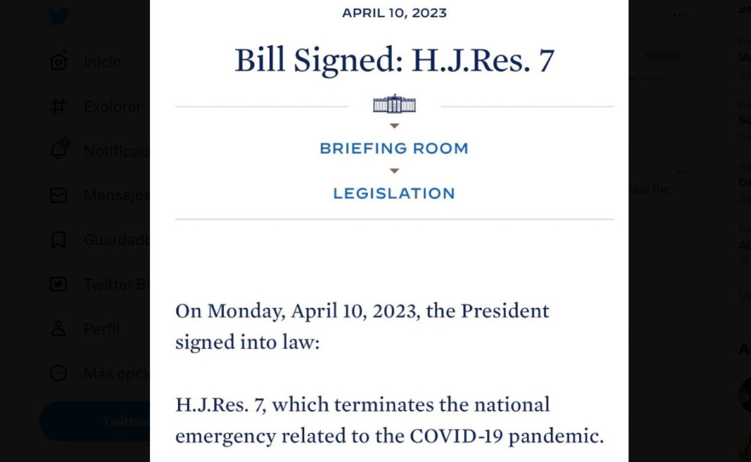 EU pone fin a la emergencia nacional por COVID-19