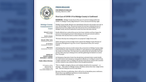 Confirman primer caso de coronavirus en McAllen 