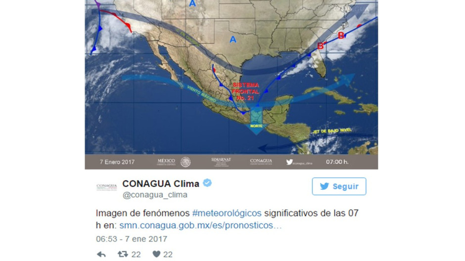 Frente frío 21 generará bajas temperaturas en gran parte del país: SMN