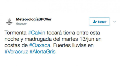Se forma tormenta tropical 'Calvin', se prevé entre por Oaxaca
